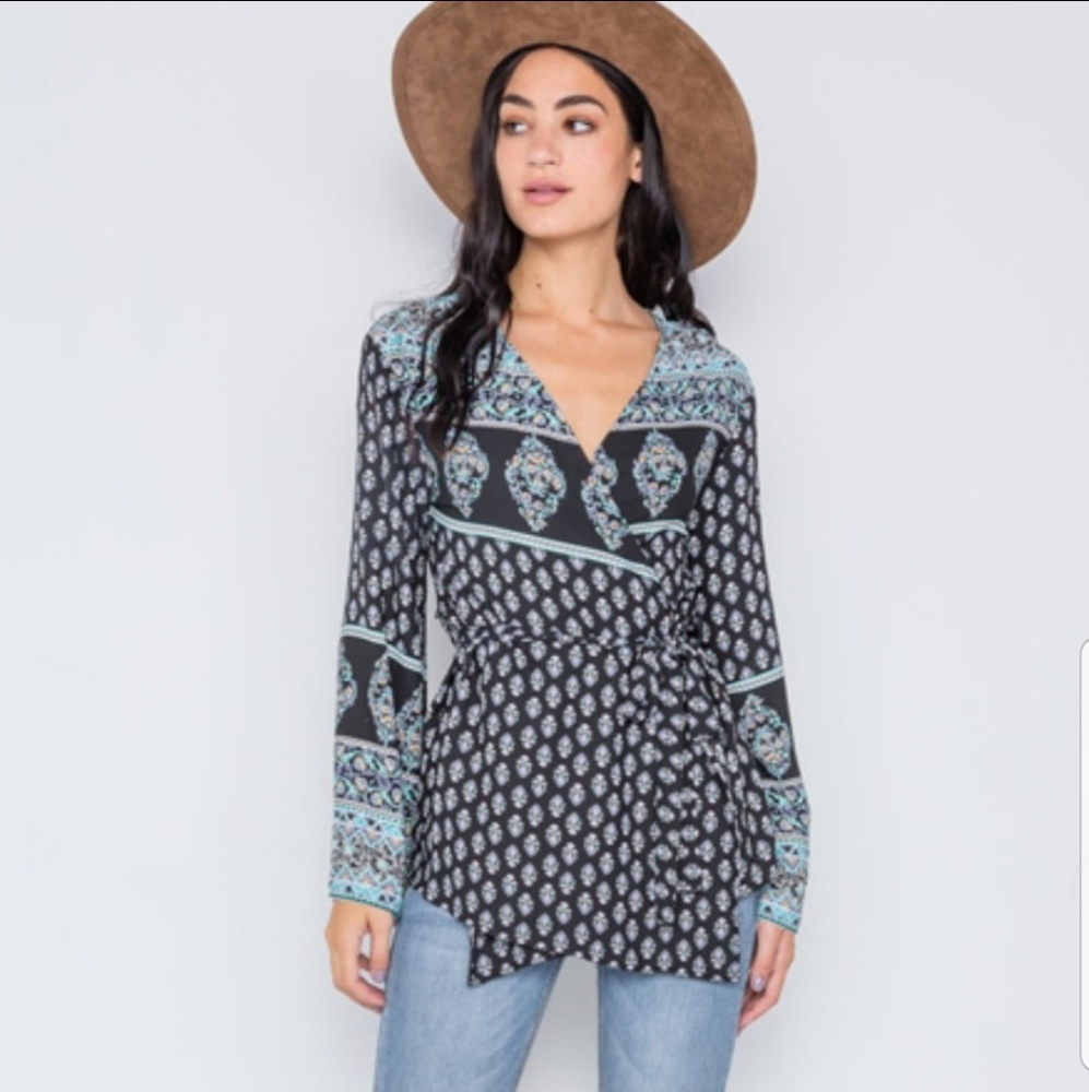 Boho Long Kimono Sleeve Wrap Top
